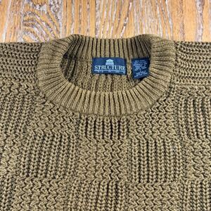 Vintage Structure Chunky Heavy Knit Crewneck Sweater Mens Large Olive Green